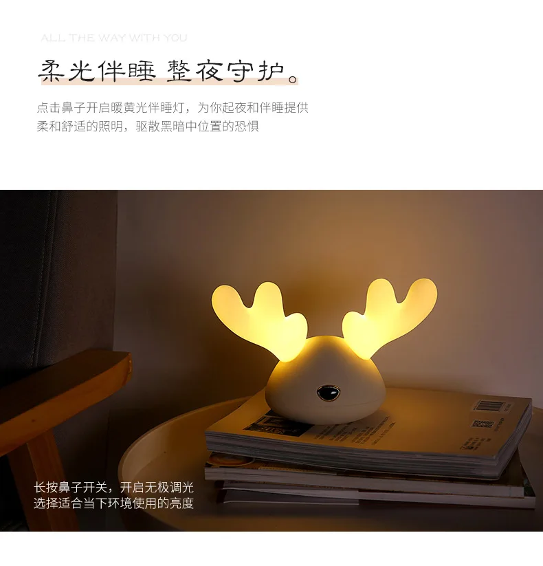 Цветной теплый светильник с зарядкой от USB, милый ночной Светильник для праздника, светодиодный светильник в виде лося, Рождественская декоративная лампа, детский подарок, Детский Светильник для сна