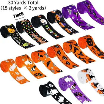 

30 Yards Halloween Pattern Organza Ribbon Polyestor Ribbon Grosgrain Ribbon Sewing Gift Wrapping Hair Bows Art Crafting