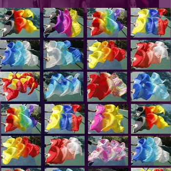 

Stage Performance Dance Fans 100% Silk Veils Colored Women Belly Dance Fan Veils (2pcs) Random Color