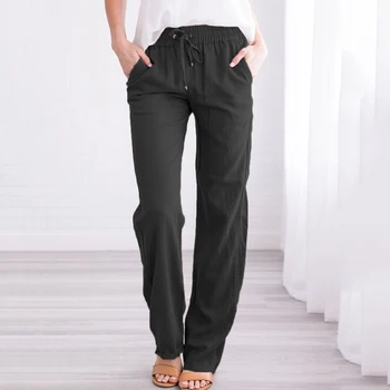 

Women Solid Pants Casual Khaki Pockets Sweatpant Fashion Pants Mid Waist Loose Ladies Trousers