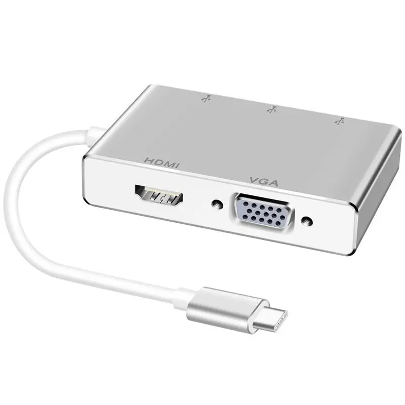  USB C To HDMI VGA 2K 4K Adapter Type C to HDMI VGA 3 USB3.0 Hub Portable Converter Adaptor for 2017