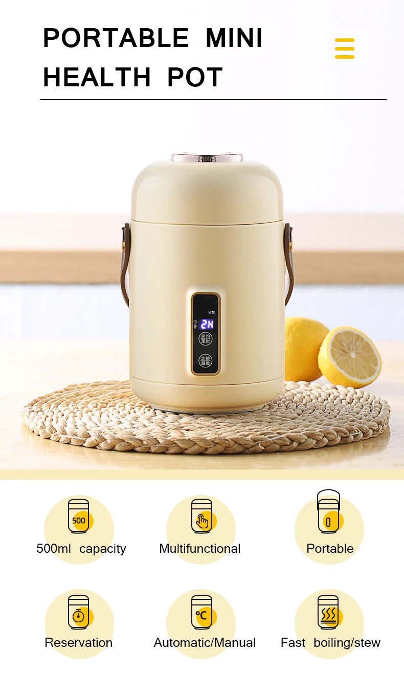 Description Picture 2 of itemMultifunction Stew Pot 500ML Non-stick Coating Automatic Keep Warm Noodles boiler Portable Health Pot Soup Porridge Slow Cooker