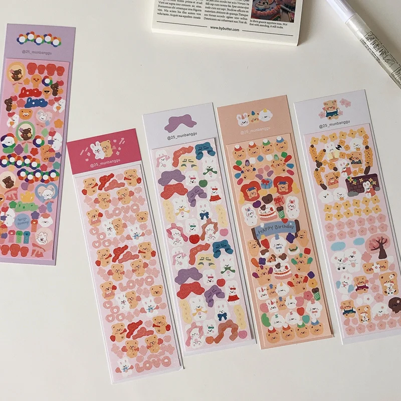 1Pc Ins Hot Kawaii Bear Bunny Stickers Scrapbooking Decorative Cute Sticker Korean DIY Diary Album Stick Label School Stationery