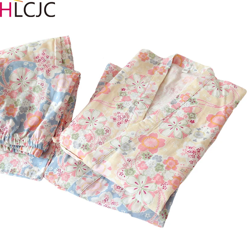 Пижамный комплект Женский с принтом сакуры японские кимоно женская летняя