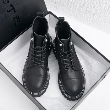 

2020 Black Punk Winter Boots for Women Lace up Flat Martin Boots Women Solid Ankle Women's Boots