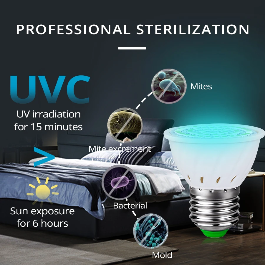 УФ стерилизатор лампа E27 Led UVC бактерицидный светильник GU10 Ультрафиолетовый