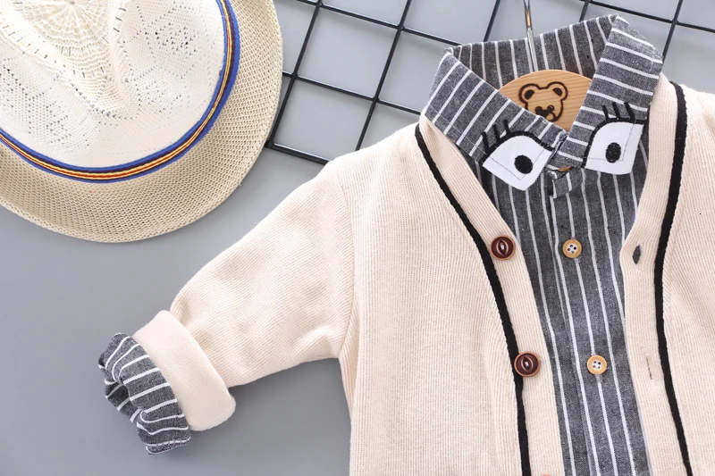 Весенне-Осенняя детская одежда Однотонный свитер для маленьких мальчиков и девочек, рубашка джинсы с рукавами 3 шт./компл., хлопковая одежда для малышей