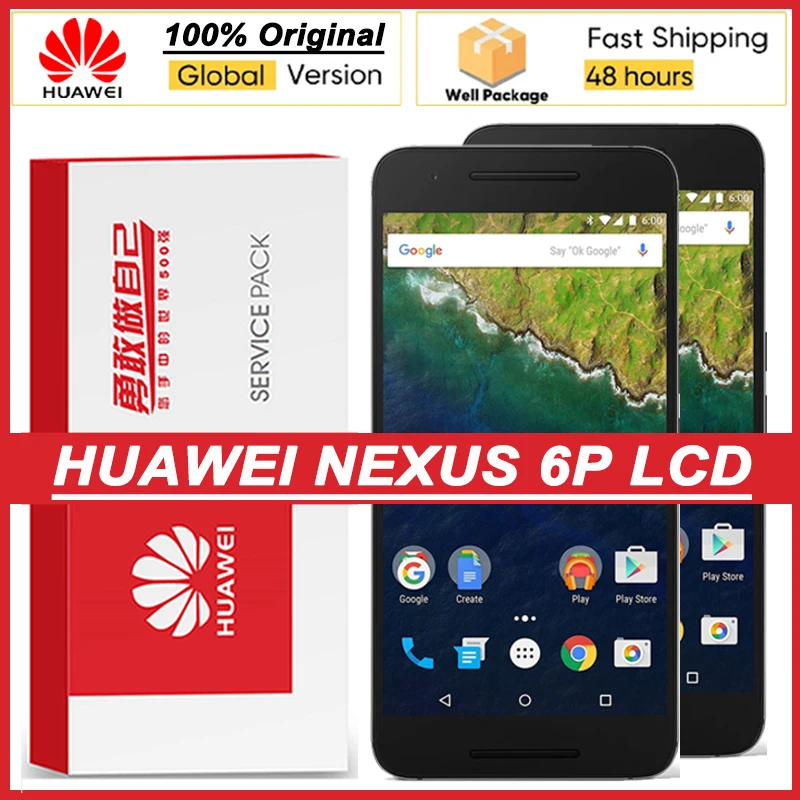 100% Оригинальный 5 7 ''дисплей с рамкой для Huawei Nexus 6P Полный ЖК-дисплей сенсорным