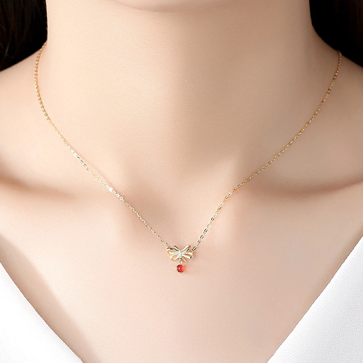 PAG & MAG подлинное 14K золото ожерелье с бантом для женщин красный драгоценный камень