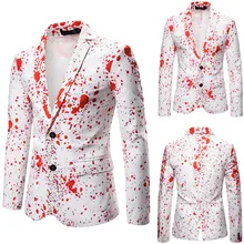 Мужской Блейзер, модный приталенный белый пиджак, Рождественский праздничный однобортный пиджак с принтом крови, masculinoL30923