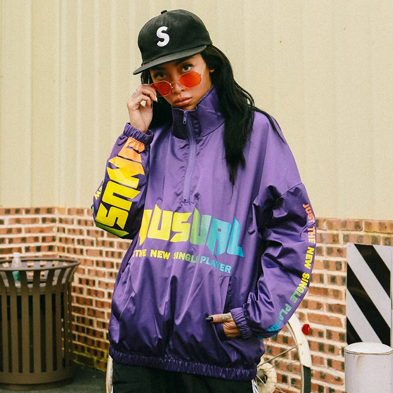 

Just The New Single Player Print Stand Collar Jacket Front Half Zipper Pullover Women’s Jackets Hipster Jacket For Woman