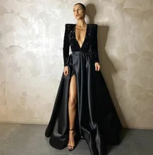 

2022 Za Fashion Forma Dark Green Elegant Evening Dresses With Long Sleeve Dubai Arabic Sequins Satin Prom Gowns Party