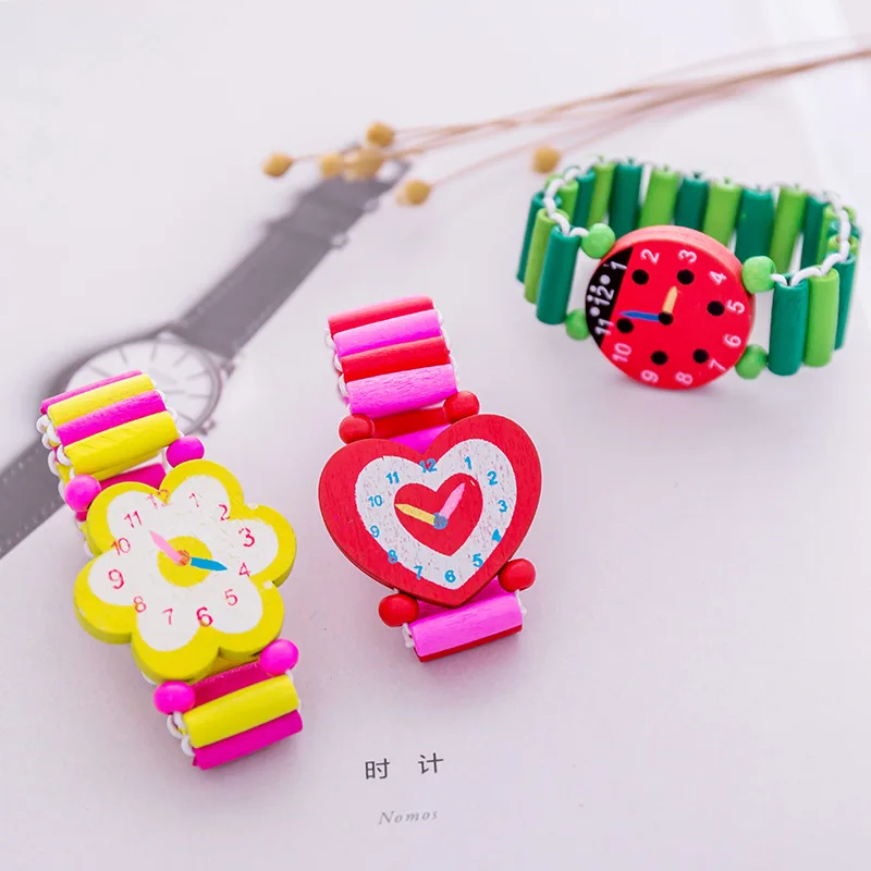 

Kids Baby Cartoon Wooden Crafts Wristwatches Bracelet Watch Toy Children Student Xmas Toys Gift Random Style Color
