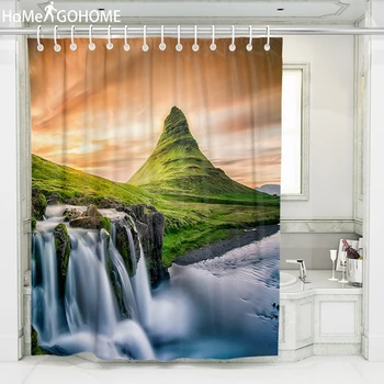 

Waterfall Shower Curtains 3D Mountain River Landscape Waterproof Shower Bathroom Curtain Boho Bath Curtain Mildewproof Durable