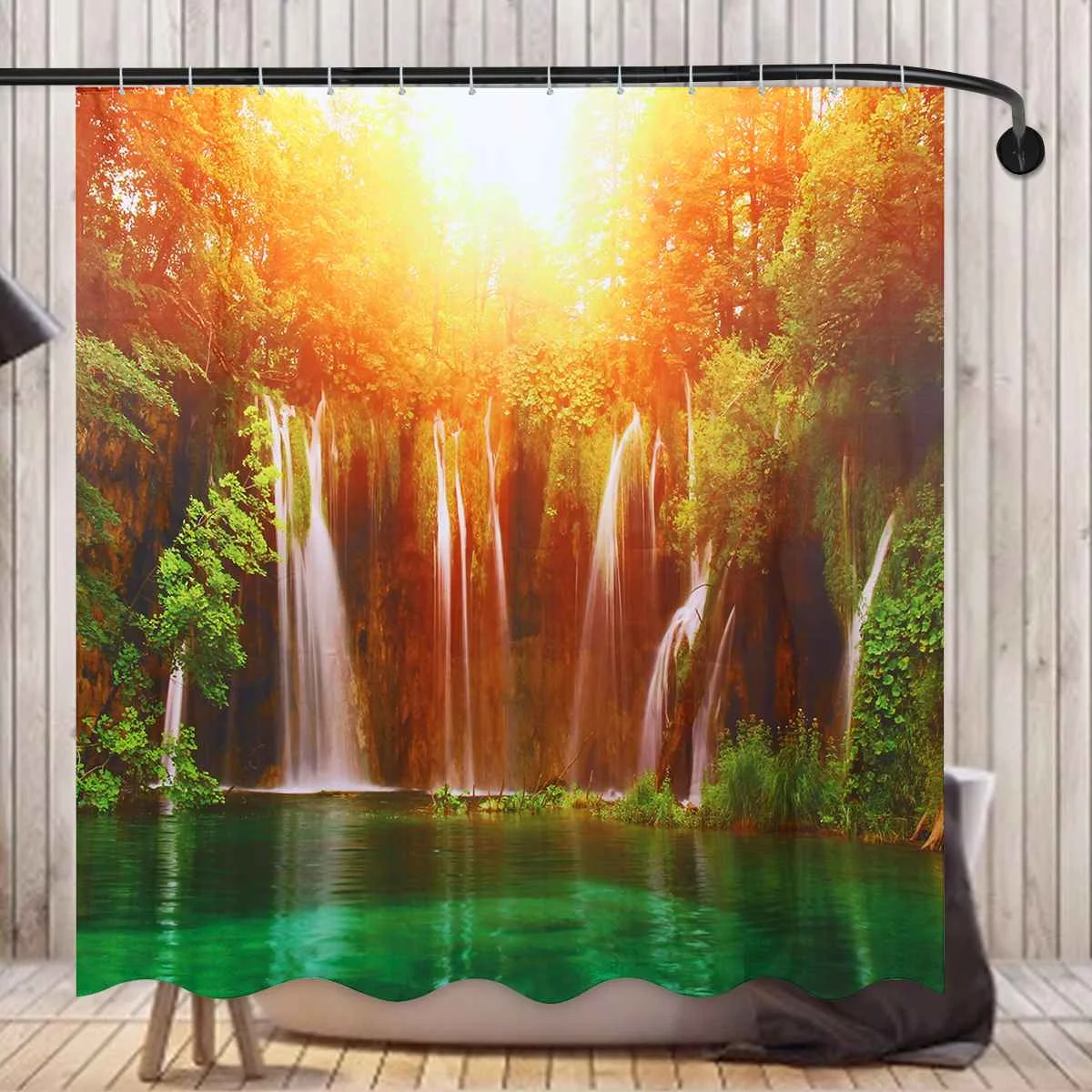 60/72/79" Waterproof Polyester Fabric Bath Shower Curtain Hook Sunny Waterfall 