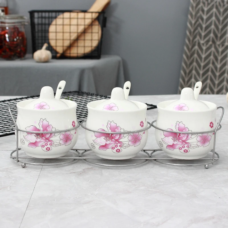 4Pcs Direct marketing garden flower creative ceramic seasoning jar home hotel kitchen seasoning storage decoration supplies - Color: as the picture shows