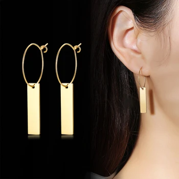 

Geometric Custom Name Date Drop Earrings Long Black Rectangle Dangle Earrings for Women Party Jewelry