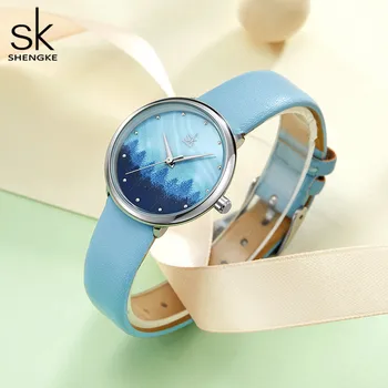 

Shengke Forest Women's Watch Leather Rose Gold Ladies Top Brand Luxury Watches For Women Bracelet Silver Horloges Vrouwen 2020
