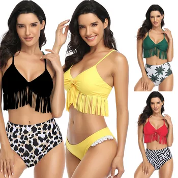 

Best Selling Womens Bathing Costume Padded Monokini Push Up Biquini tassel Split Underwear Set Printing Thong Female Intimates