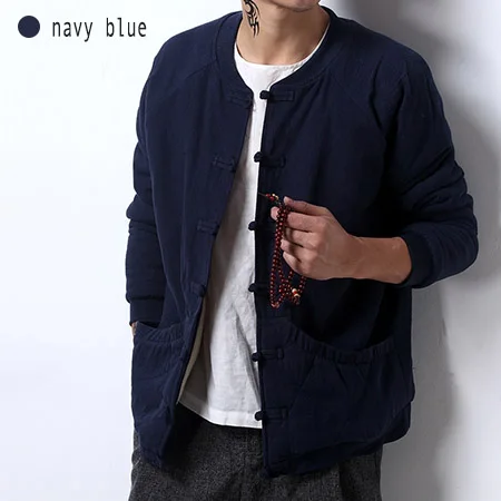 navy blue Мужские хлопковые льняные куртки свободные пальто флис китайский стиль воротник стойка большой размер 5XL темно серый черный темно синий одежда для мужчин F150 - Цвет: navy blue