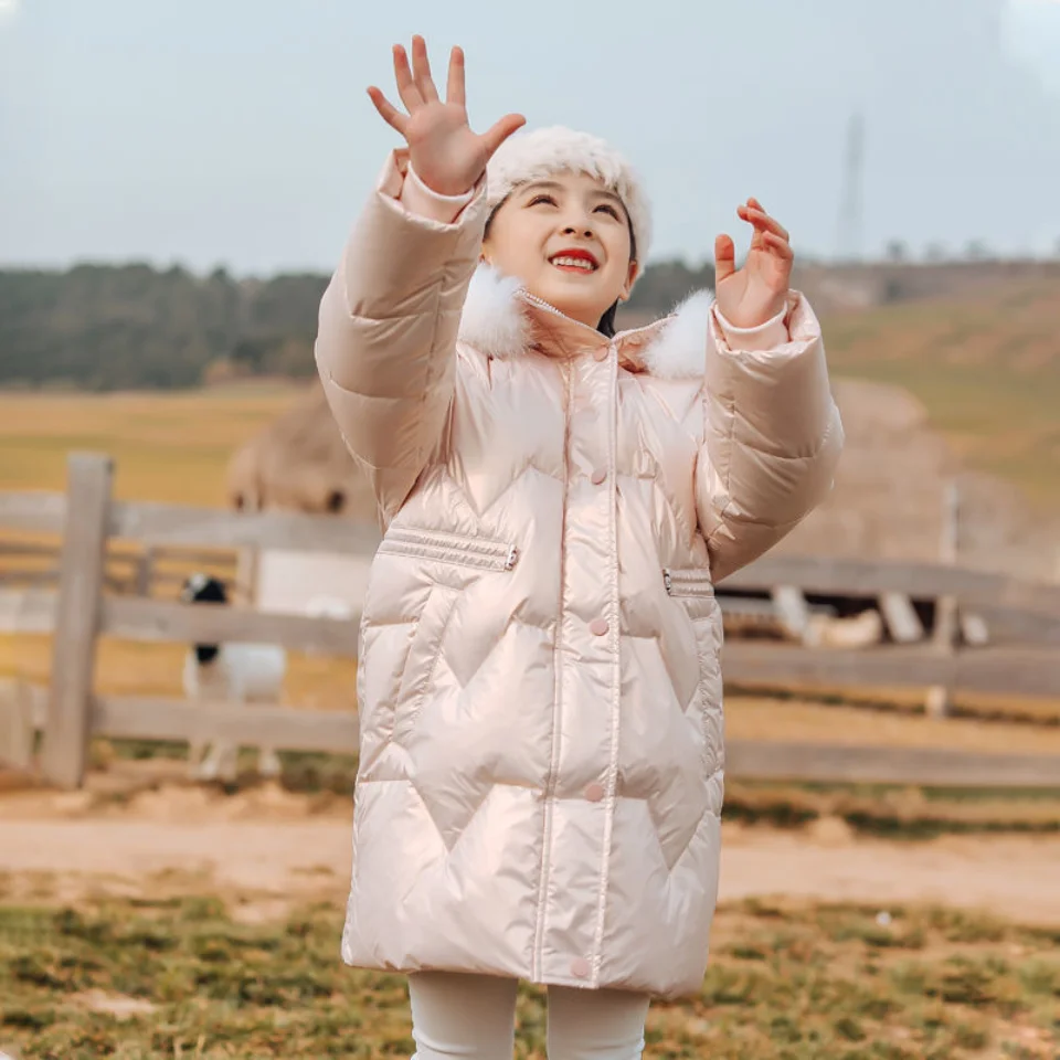 

3 Colors winter coat for baby girl 4-12Years Hooded Warm Children Coat Kids Teenager Girls High Quality White Duck Down Parkas