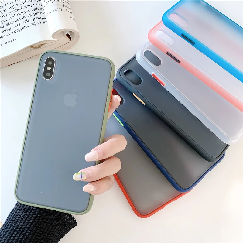 

Matte hard shockproof bumper cover for iPhone 6 6s 7 8 case iphone xr xs max x 6 s plus solid anti knock pink phone case frosted