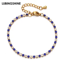 Модный браслет из нержавеющей стали, золотой, серебристый блестящий цвет, циркониевые теннисные цепи, браслеты для женщин, девушек, ювелирные изделия на день рождения