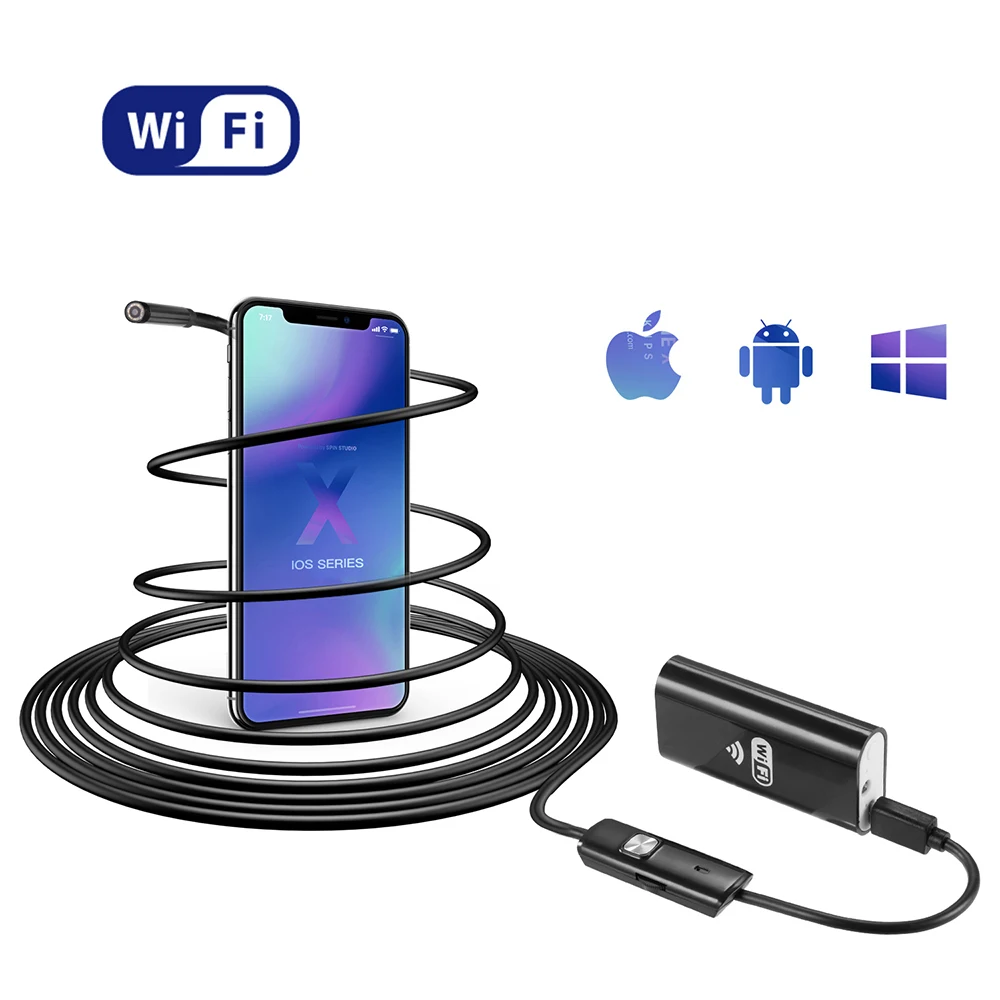 2MP HD WiFi Endoscope Camera 2M 5M Cable 8mm Lens With White Light Endoscope For IOS and Android Phone Tablet Pipe Borescope wireless wifi industrial endoscope 8mm lens automotive pipe endoscope tool car repair ip68 waterproof video detector