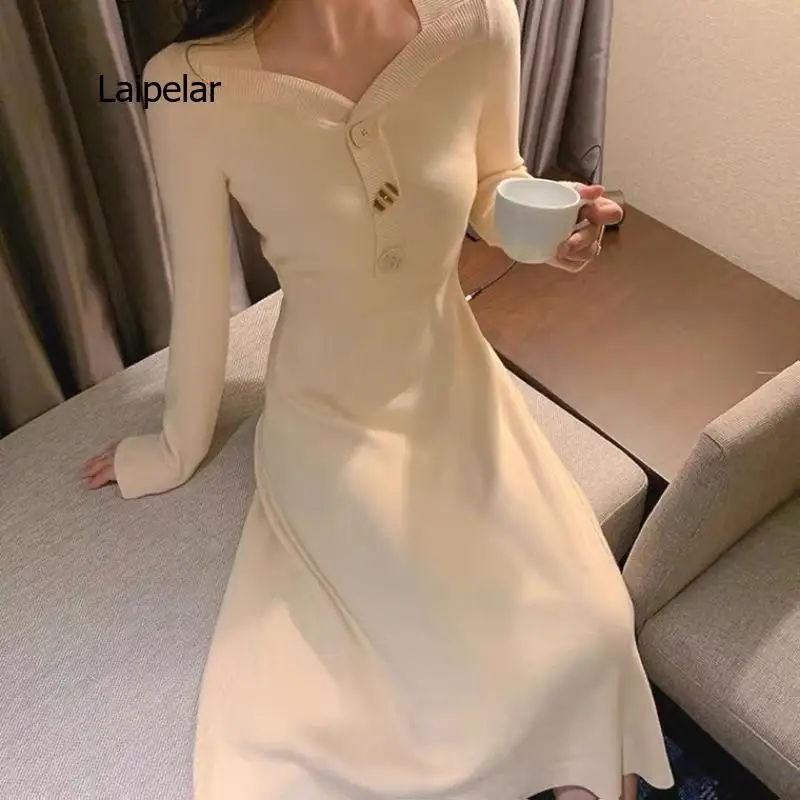 

Little black dress autumn female dress fashion waist v-neck long skirt knitted dress