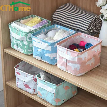 

1 Pc Desktop Cute Printing Waterproof Organizer Cotton Linen Sundries Basket Cabinet Underwear Electronic Gadgets Storage Bag