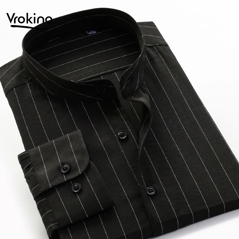 2020 9XL 10XL Men's Stand Collar Striped Long Sleeve Shirt Classic High Quality Shirt Loose Chinese Style Top Brand Clothin 2020 9XL 10XL Men's Stand Collar Striped Long Sleeve Shirt Classic High Quality Shirt Loose Chinese Style Top Brand Clothin