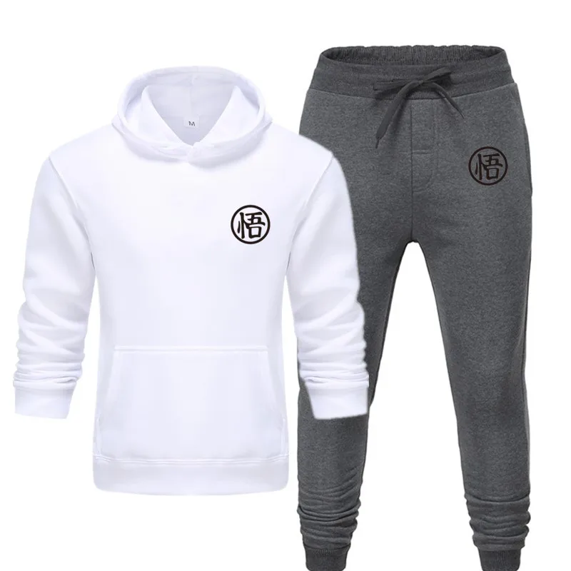 H-white dark gray Мужские спортивные комплекты Dragon Ball Z, толстовки с капюшоном с японским аниме, штаны, повседневный спортивный костюм, Мужская толстовка для бега Harajuku, спортивные штаны - Цвет: H-white dark gray