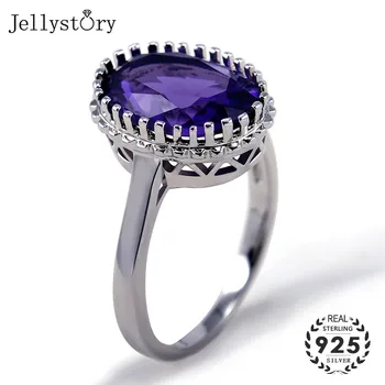 

Jellystory Elegant 925 Sterling Silver Rings with Oval Shape Amethyst Gemstones Jewellery Ring for Women Wedding gifts size 6-10
