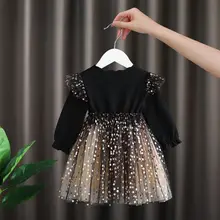 Robe Tutu à paillettes pour filles, nouvelle collection printemps automne, manches longues, Patchwork, princesse, vêtements doux pour enfants