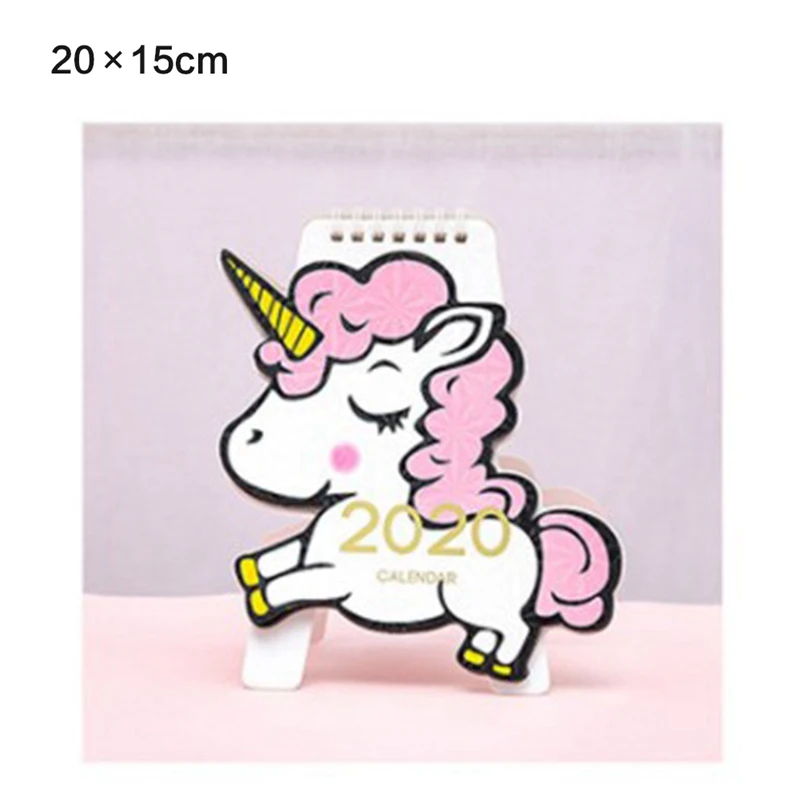 Милый Настольный календарь года с мультяшным рисунком Kawaii, форма единорога, школьный настольный календарь, планировщик, канцелярские принадлежности