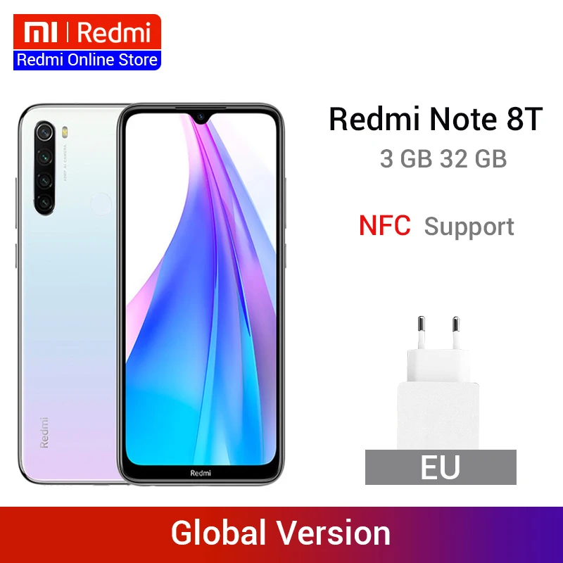 Новое поступление глобальная версия Redmi Note 8 T 8 T, 3 Гб оперативной памяти, Оперативная память 32GB Встроенная память Snapdragon 665 Octa Core 6,3 ''FHD+ безрамочный экран с Дисплей 4000 мА/ч, 18 Вт QC NFC