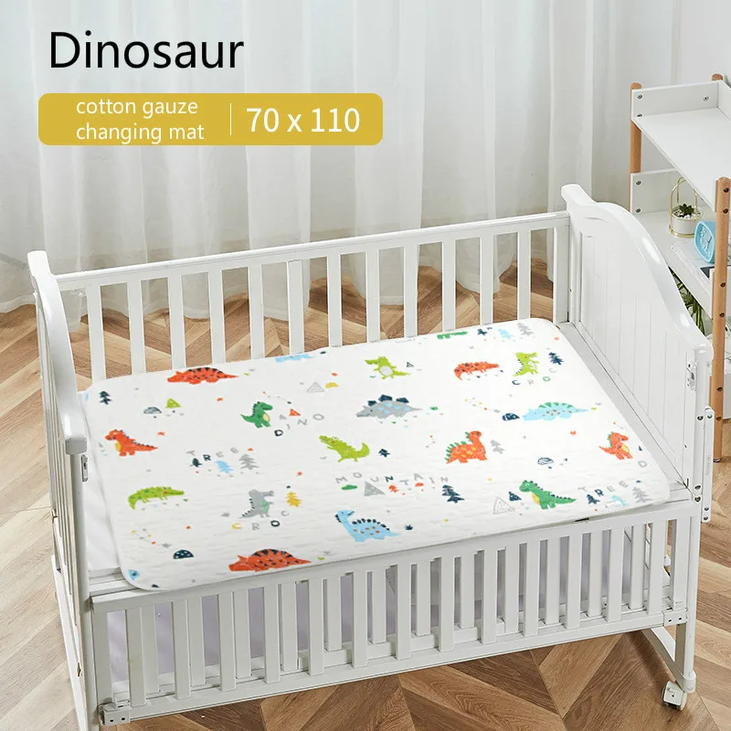 Dinosaur 70x110cm MuslinTree cotton baby nappy changing pad crib mattress foldable changing mat cover - Цвет: Dinosaur 70x110cm