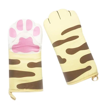 

1 Pair Oven Mitts,Cotton Lining- Heat Resistant Pot Holder Gloves,for Grilling,Baking,BBQ,Microwave,Yellow(Cat Foot)