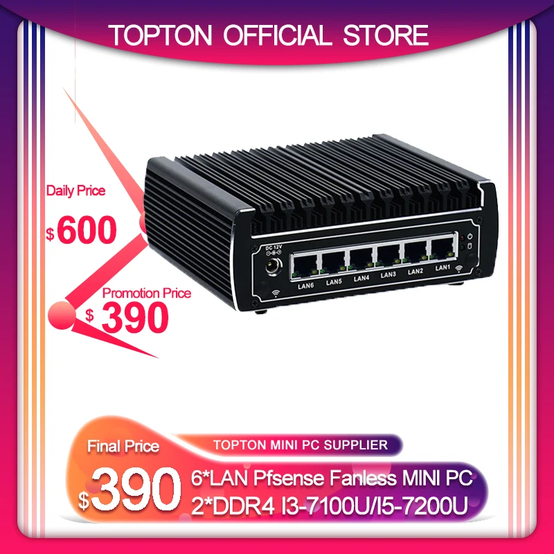 Мини ПК Intel LAN Pfsense безвентиляторный мини Core i5 7200U i3 7100U DDR4 Ram для Linux сетевой