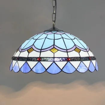 

40cm Glass Lamps European-Style Modern Mediterranean Creative Blue Tiffany Art Glass Restaurant Chandelier