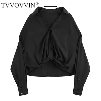 

TVVOVVIN 2020 New Spring Winter V-collar Long Sleeve Black Big Size Irregular Hem Split Joint Shirt Women Blouse Fashion JL746