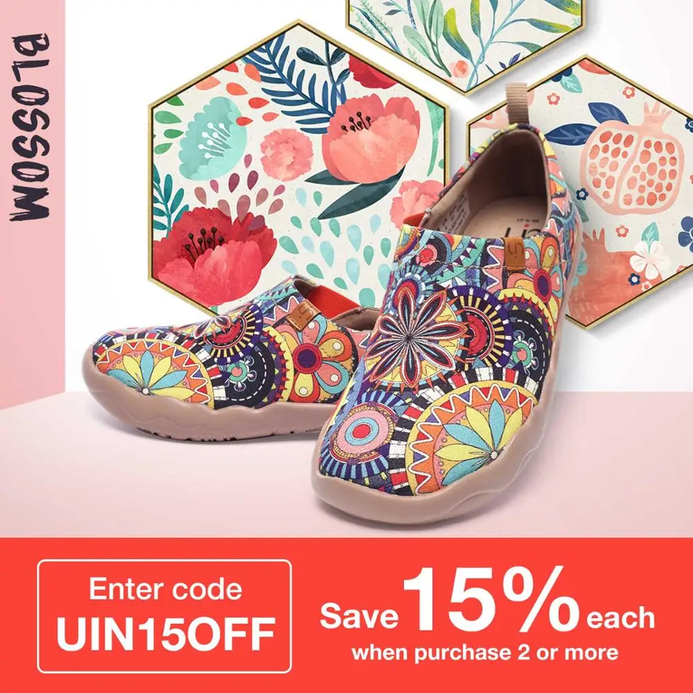 UIN Blossom Design Красочный Арт Окрашенный Холст Мокасины для Женщин Широкие Ноги