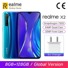 Глобальная версия realme X2 X 2 8GB 128GB Snapdragon 730G смартфон Восьмиядерный 64MP Quad Cams 6,4 ''телефон nfc 4000mAh 30W VOOC