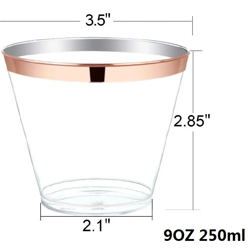 9 унций, 250 мл, 100 шт, розовое золото, пластиковые стаканчики, прозрачные одноразовые стаканчики, серебряные пластиковые стаканчики, свадебные, рождественские, вечерние, Необычные Коктейльные стаканы