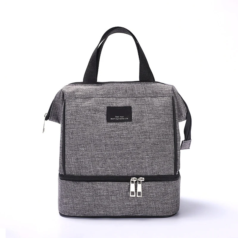 Водонепроницаемый Изолированный двойной слой сумки для обедов Оксфорд путешествия, необходимые для пикника Сумка унисекс тепловой обеденный ящик аксессуары шестерни - Цвет: Темно-серый