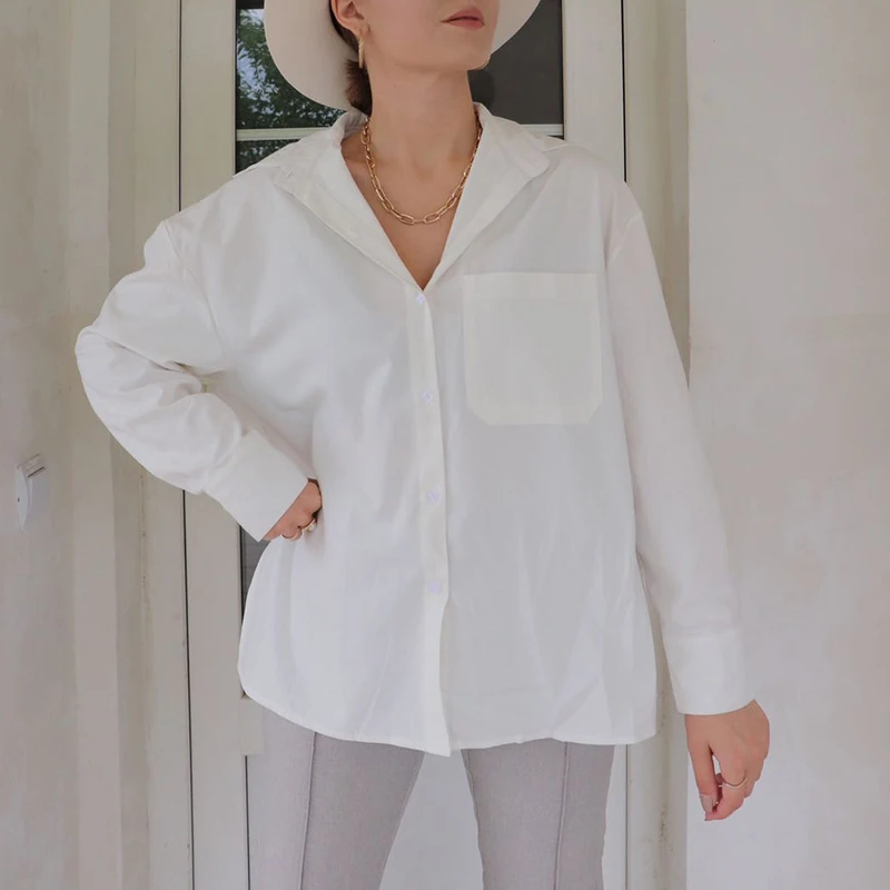 Lizkova 100% хлопковая белая блузка для женщин японский Рубашка свободного кроя 2020