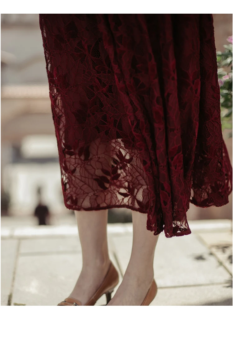 Линетт's chinoiseroy весна осень дизайн для женщин Французский Винтаж Вышивка бисером тонкий красный бархат Длинные платья