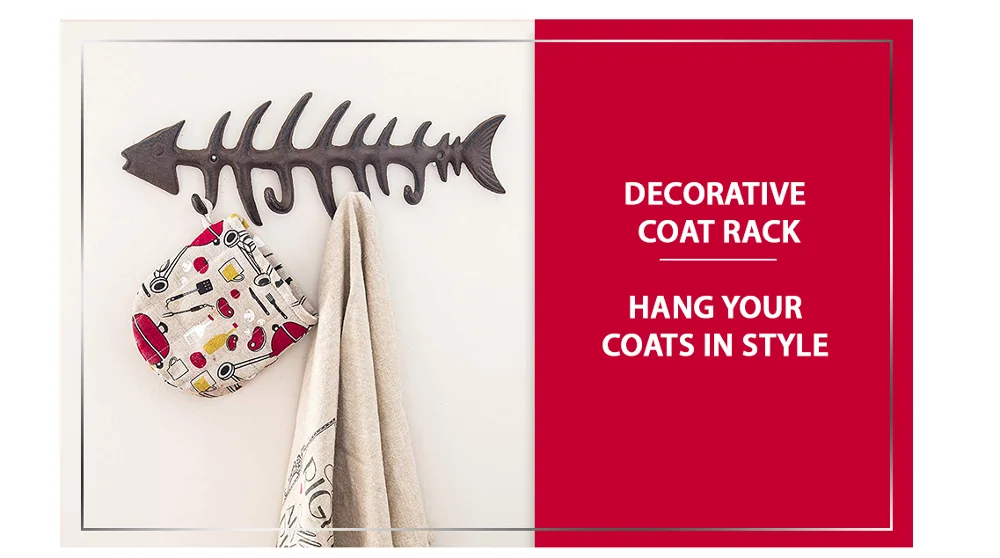 Decorative Fish Bones Wall Mount Towel Rack by Stylish Cast Iron Hanger