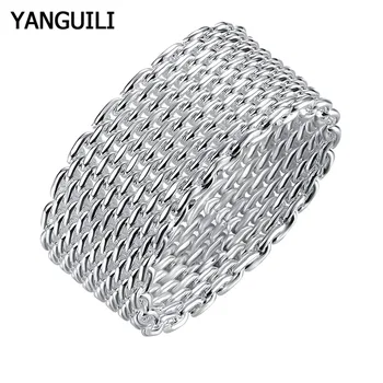 

Classic Men Rings Size 6 7 8 9 925 Sterling Silver Round Network Rings for Women Male Jewelry Wholesale