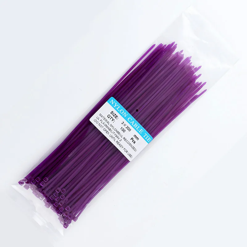 200 мм самоблокирующиеся Нейлоновые кабельные стяжки 8 дюймов 100 шт. 12 цветов пластиковые стяжки на молнии 18 фунтов черные проволочные стягивающиеся ремни UL сертифицированные - Цвет: purple